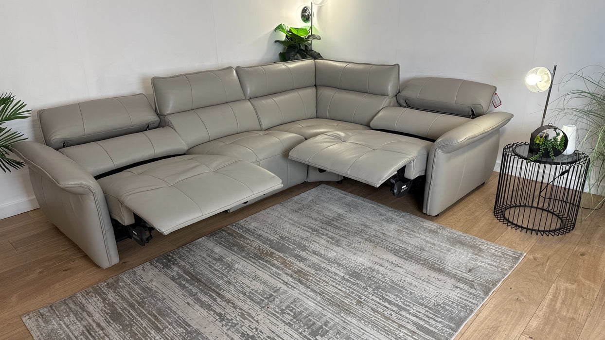 Sofology Cadenza Leather 3 Corner 1 Power Recliner/Headrest in Trusty Sheen Lead Grey