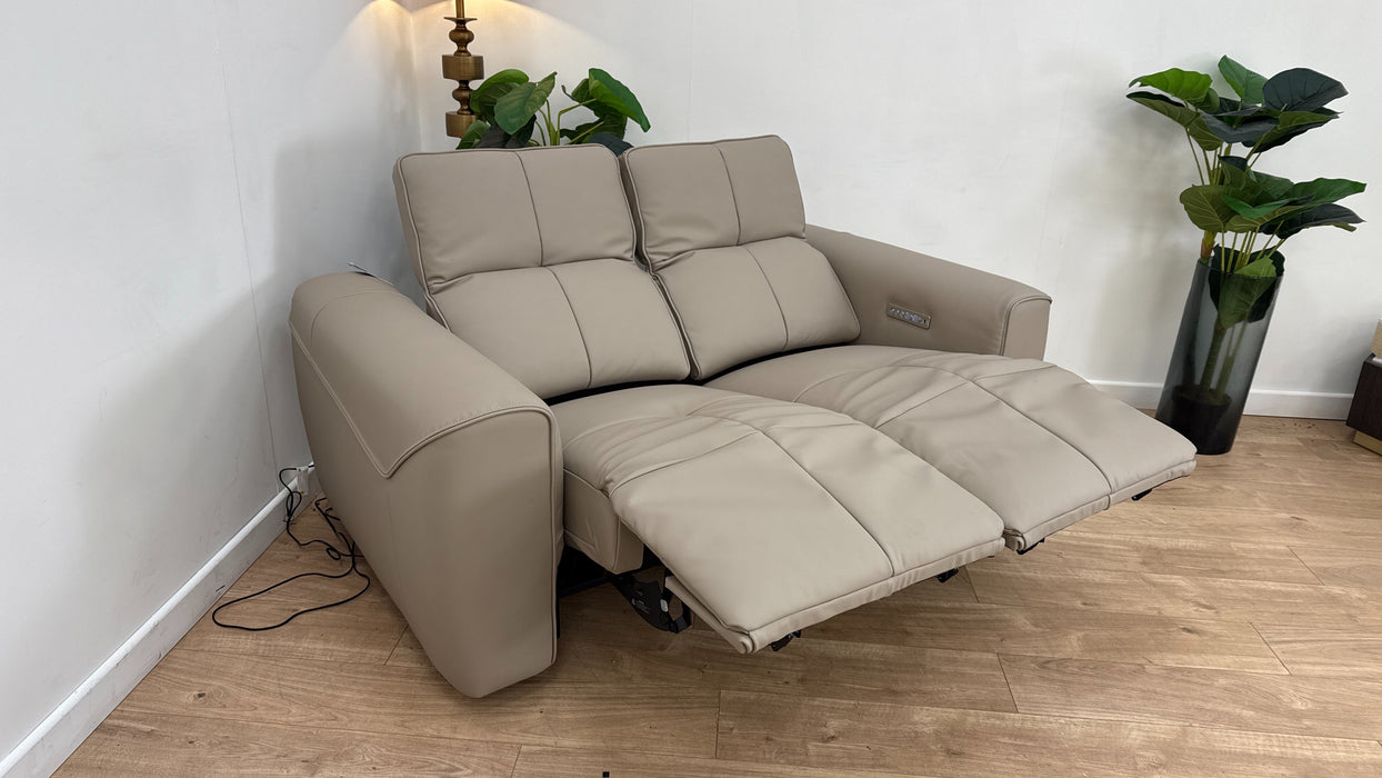 Sofology The Riviera Leather 2 Seater Power Recliner/Headrest in Trusty Super Matt Putty