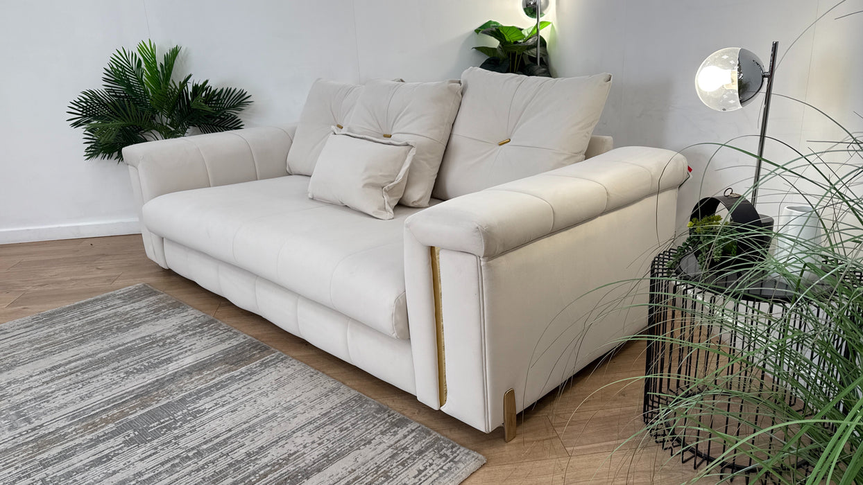 Sofology The Oscar Fabric 3 Seater Gold Trim in Super Matt Velvet Ecru