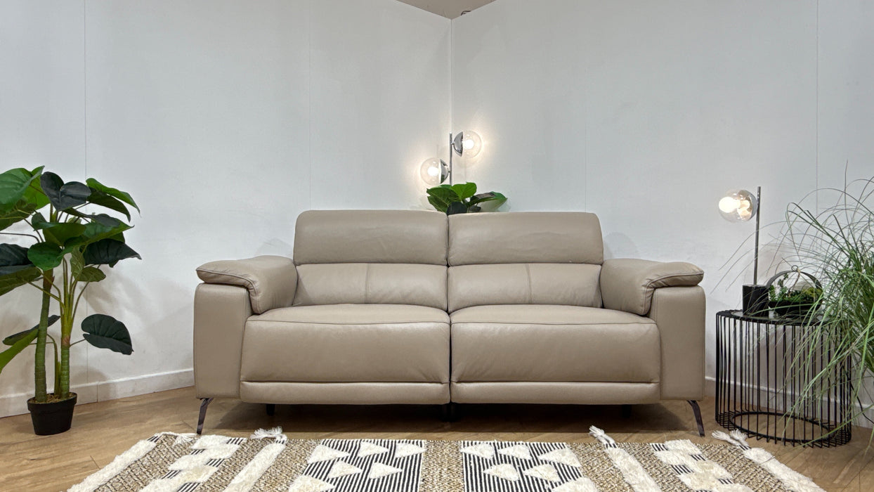 Sofology Fratelli Leather 2.5 Seater Power Recliner/Headrest in Trusty Embossed Stone
