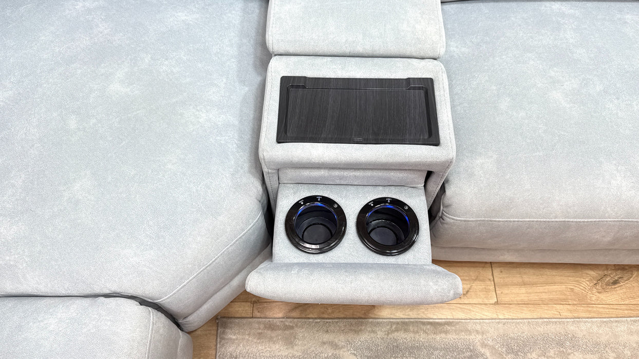 Sofology Portland Fabric 3 Corner Console 1.5 Power Recliner/Headrest Heated Seats in Lifestyle Flecked Silver