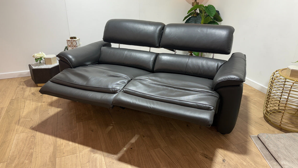 Sofology Hugo Leather 2.5 Seater Power Recliner/Headrest in Trusty Embossed Charcoal