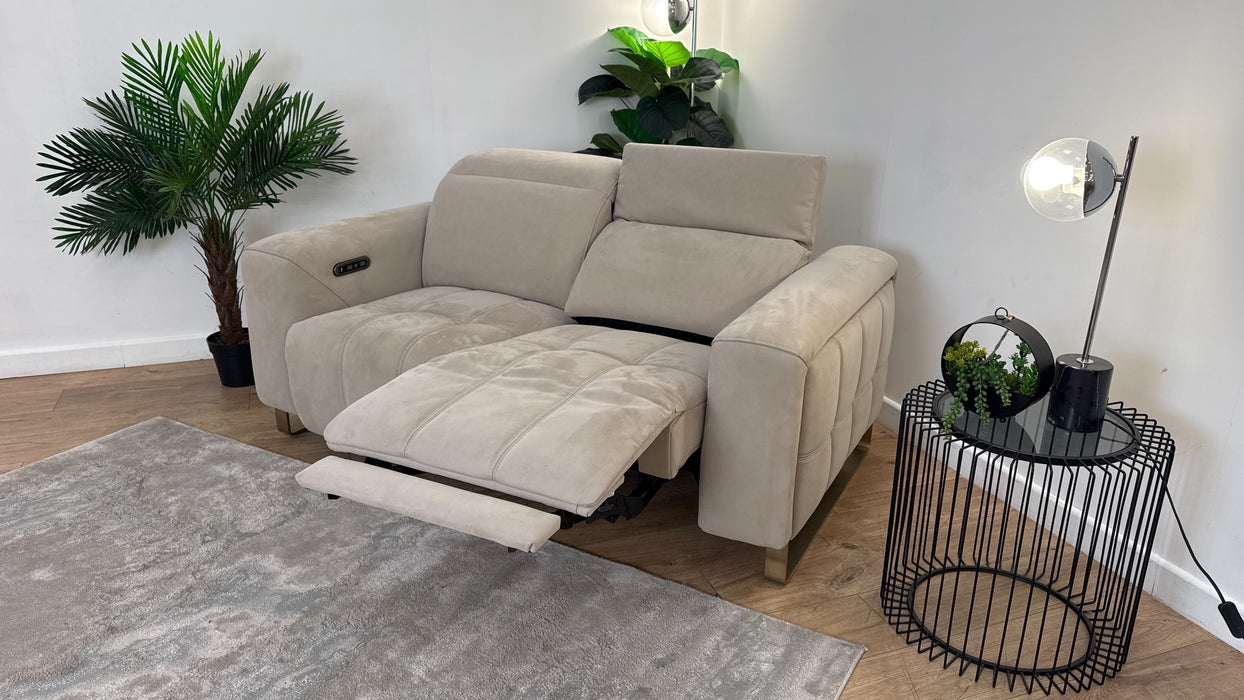 Sofology Marvella Fabric 2 Seater Power Recliner/Headrest in Lifestyle Nubuck Feel Stone