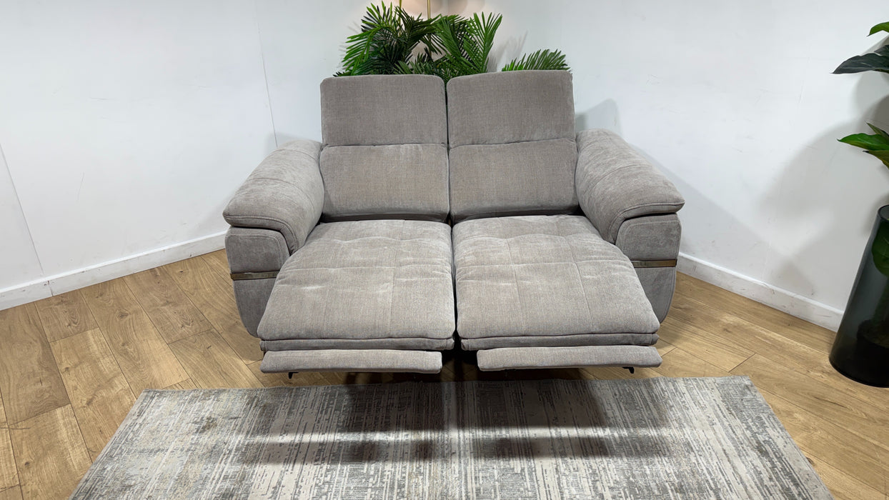 Sofology Milan Fabric 2 Seater Power Recliner/Headrest with Trim in Relaxed Chenille Nutmeg