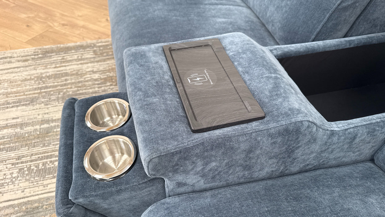 Sofology Plaza Fabric 2.5 Seater Smart Console Power Recliner in Denim