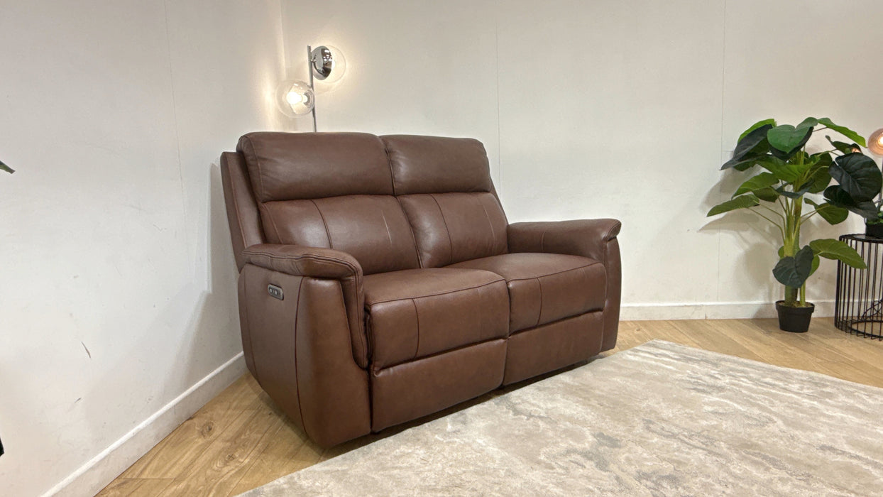 Sofology Bradie Leather 2 Seater Power Recliner/Headrest in Trusty Embossed Chestnut