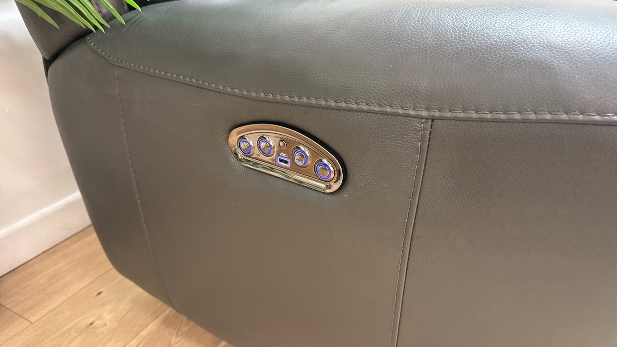 Sofology Radleigh Leather 1.5 Corner 2.5 Console Triple Power Recliner/Headrest in Trusty Soft Sheen Charcoal