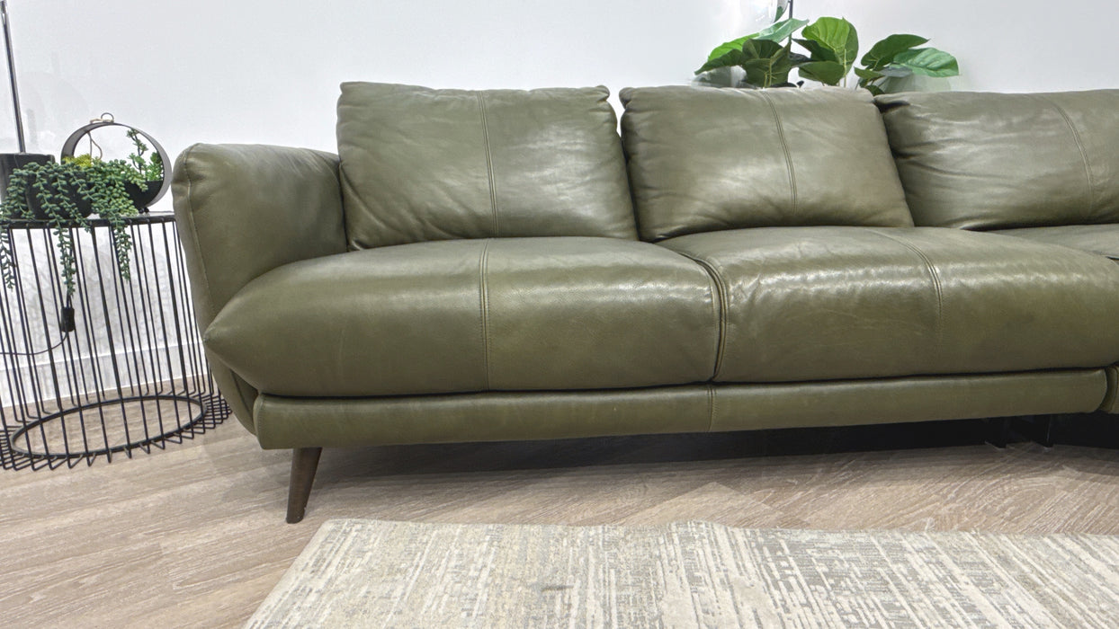 Sofology Adler Leather 4 Seater Asymmetric in Relaxed Soft Olive