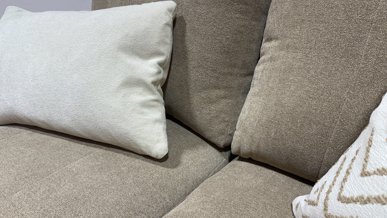 Sofology Soho Fabric 2 Seater Dark Wood Trim in Micro Boucle Mink/Natural Mix