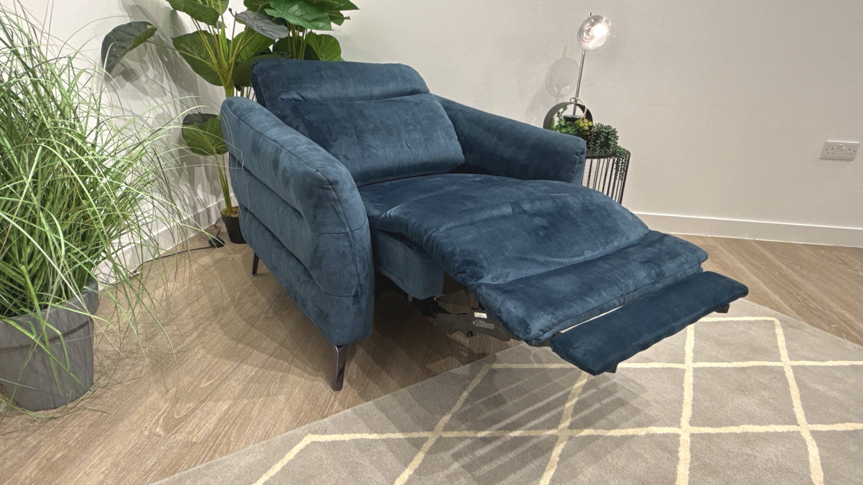 Sofology Renato Fabric Chair Power Recliner in Hertiage Velvet Airforce