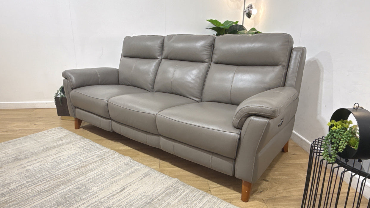 Sofology Lucca Leather 3 Seater Power Recliner in Trusty Soft Sheen Fossil Grey