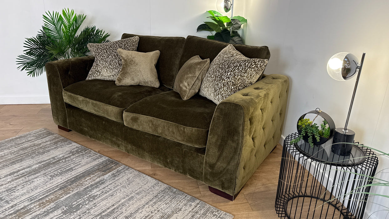 Sofology Valentina 3 Seater Fabric Sofabed in Luxury Deep Pile Olive