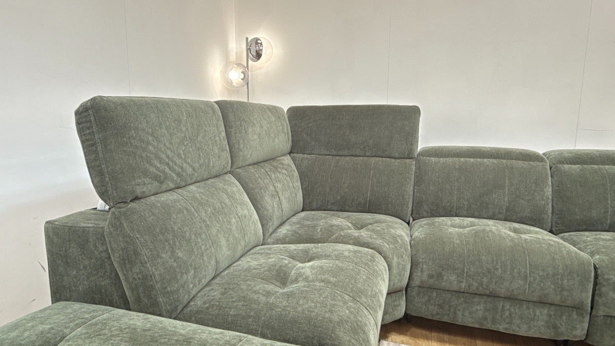 Sofology Jax Fabric Chaise 1.5 Corner 3 Power Recliner/Headrest with Storage in Relaxed Chenille Pine
