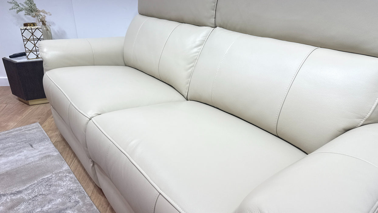 Sofology Bradie Leather 2.5 Seater Power Recliner/Headrest in Trusty Embossed Bone China