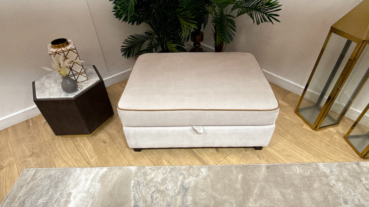 Sofology Remy Fabric Large Storage Footstool in Remy Soft Chenille Natural With Almond Contrast Piping