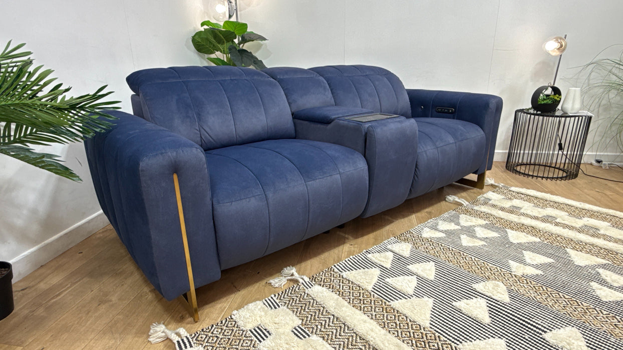 Sofology Paramount Fabric 2.5 Seater Console Power Recliner/Headrest Heated Seats Speakers in Lifestyle Flecked Navy