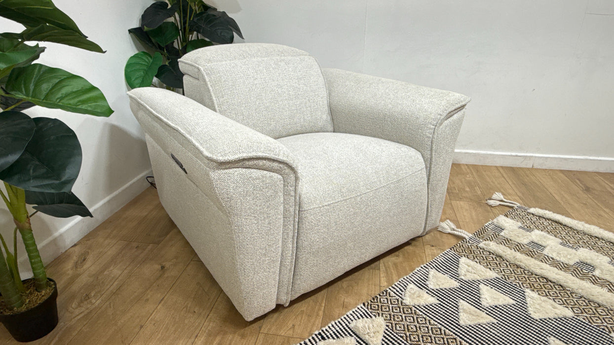 Sofology Fleur Fabric Chair Power Recliner/Headrest in Woven Textured Dove Milan Natural