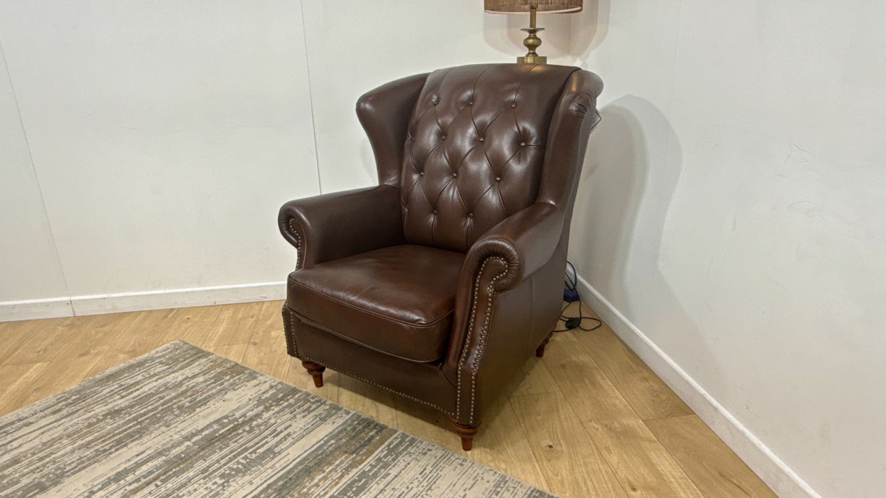 Sofology Darcy Leather Accent Wing Chair with Studs in Trusty Supersoft Sheen Chestnut