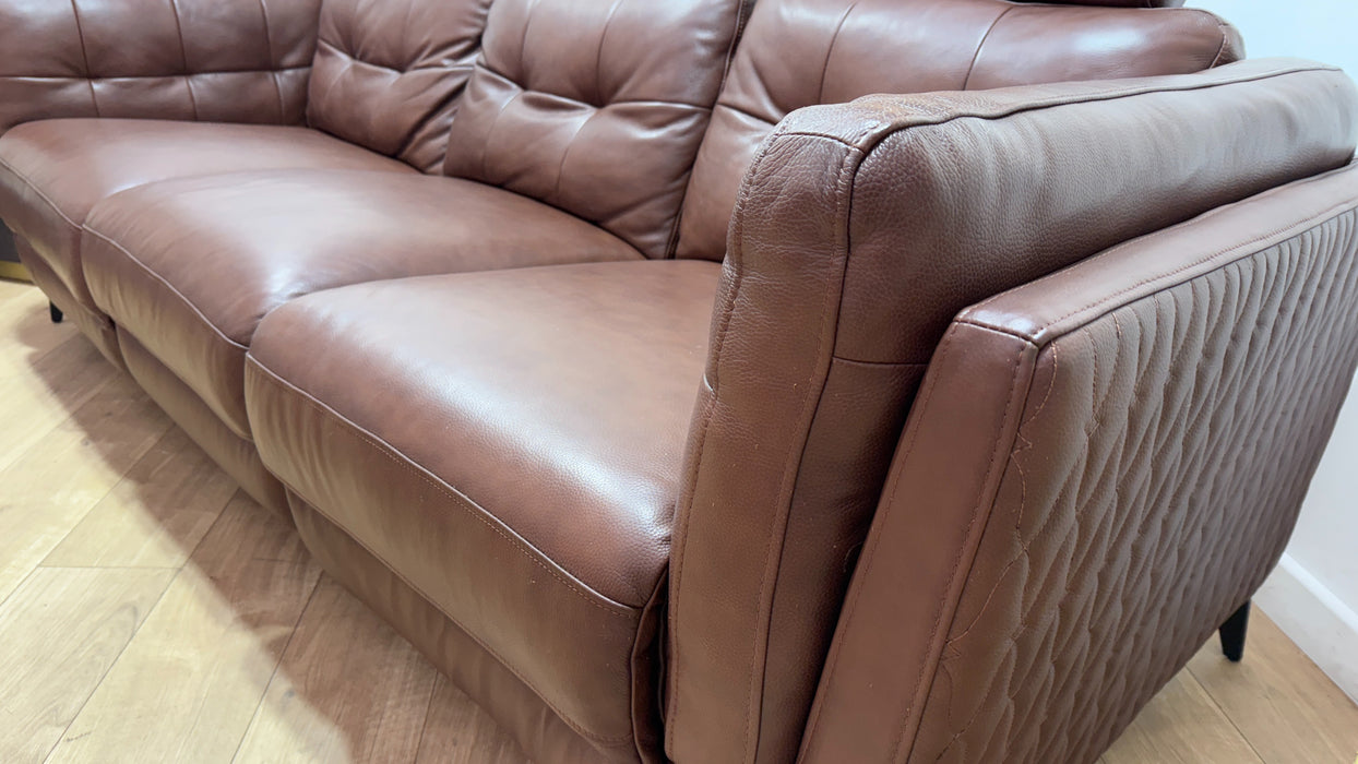 Sofology Muse Leather 3 Seater Power Recliner Supportive Headrest in Trusty Embossed Chestnut