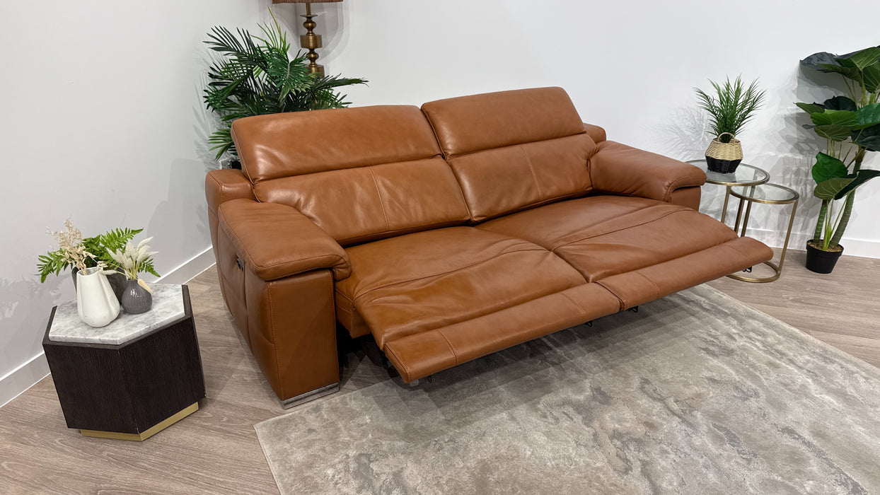 Sofology Laurence Leather 3 Seater Power Recliner in Relaxed Embossed Cognac