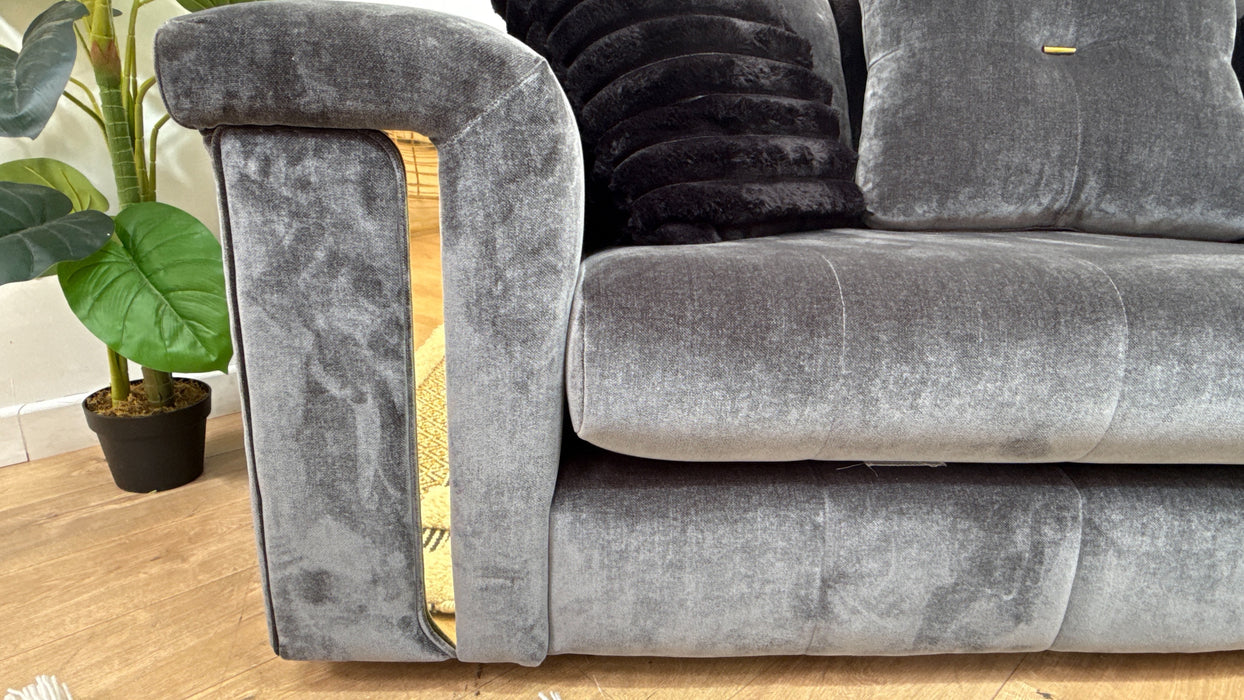 Sofology Oscar Fabric 2 Seater Gold Trim in Fine Textured Chenille Charcoal Mix