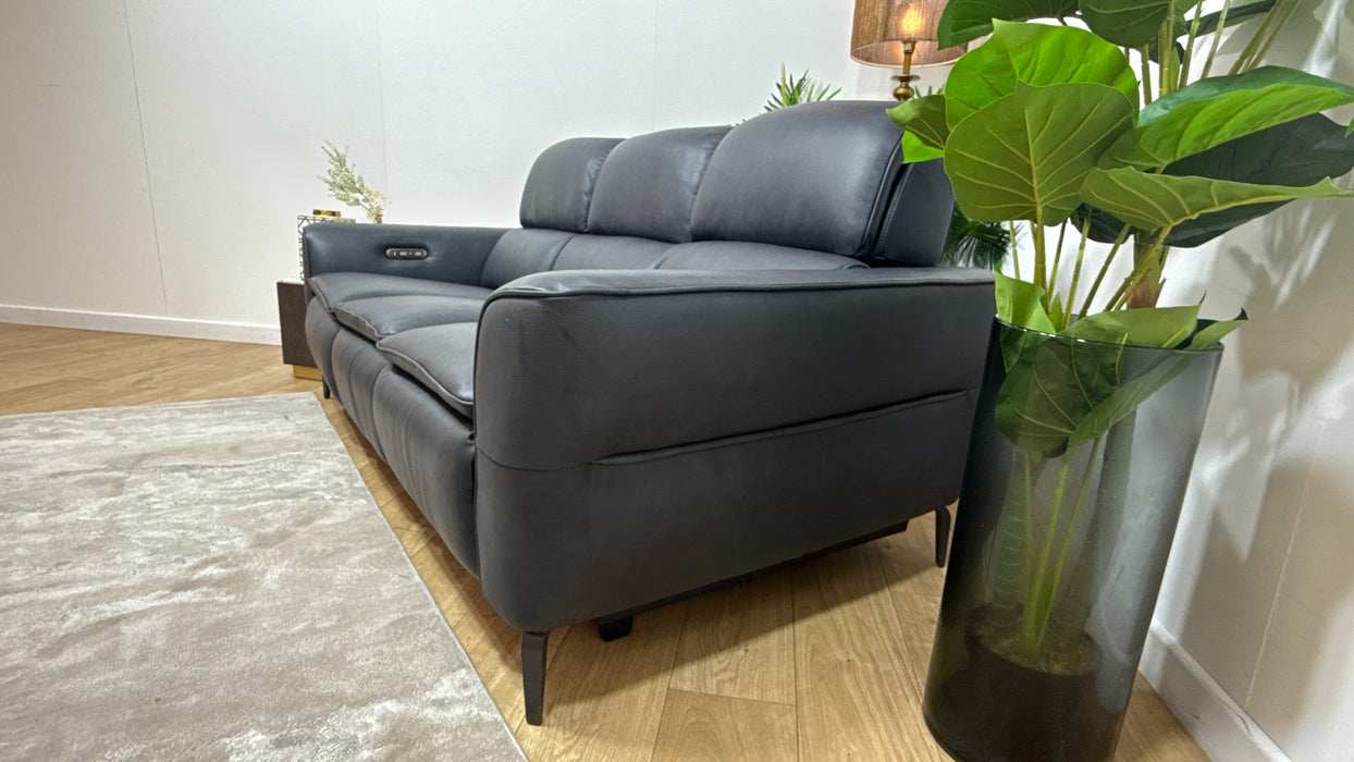 Sofology Viento Leather 3 Seater Power Recliner/Headrest in Trusty Embossed Navy