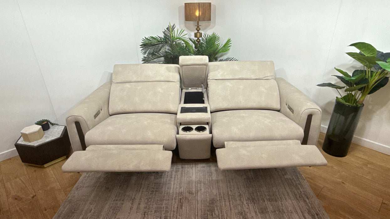 Sofology Kingsbridge Fabric 2.5 Seater Smart Console Power Recliner/Headrest Heated Seats in Lifestyle Flecked Ivory