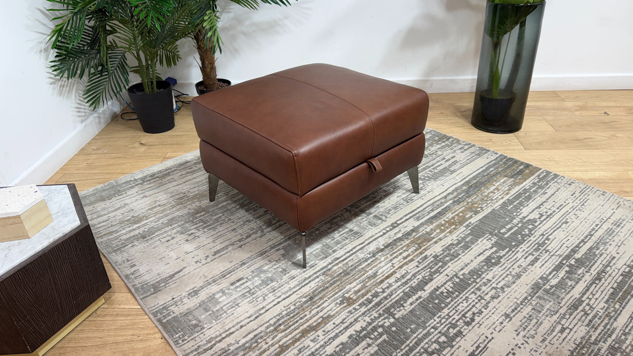 Sofology Adler Leather Storage Footstool in Relaxed Soft Brown