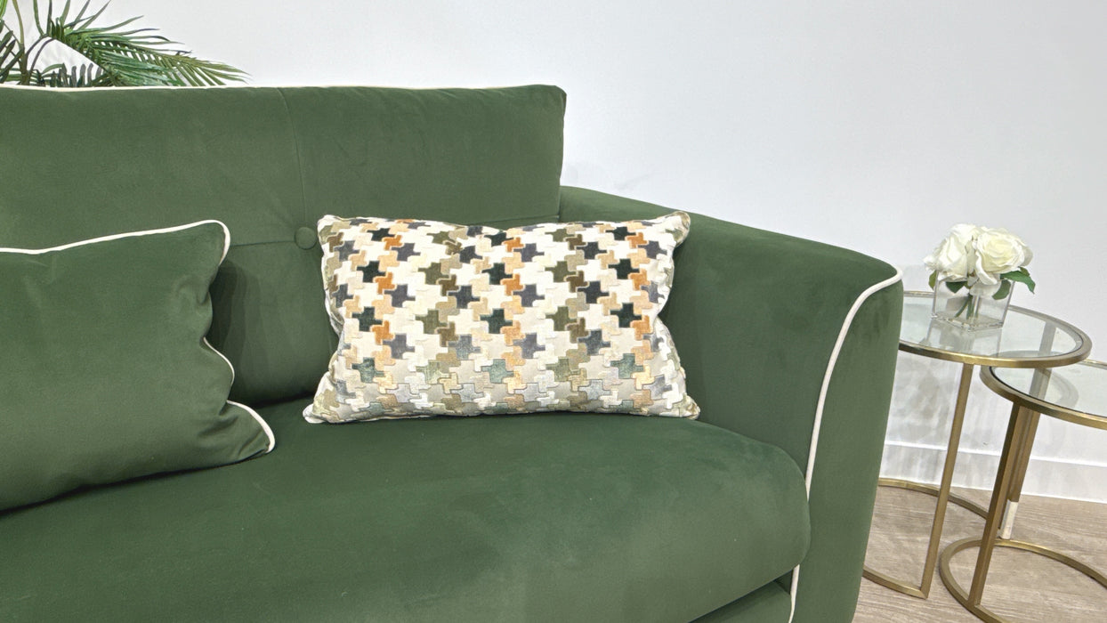 Sofology Remy Fabric 4 Seater in Super Matt Velvet Moss Mix With Cream Contrast Piping