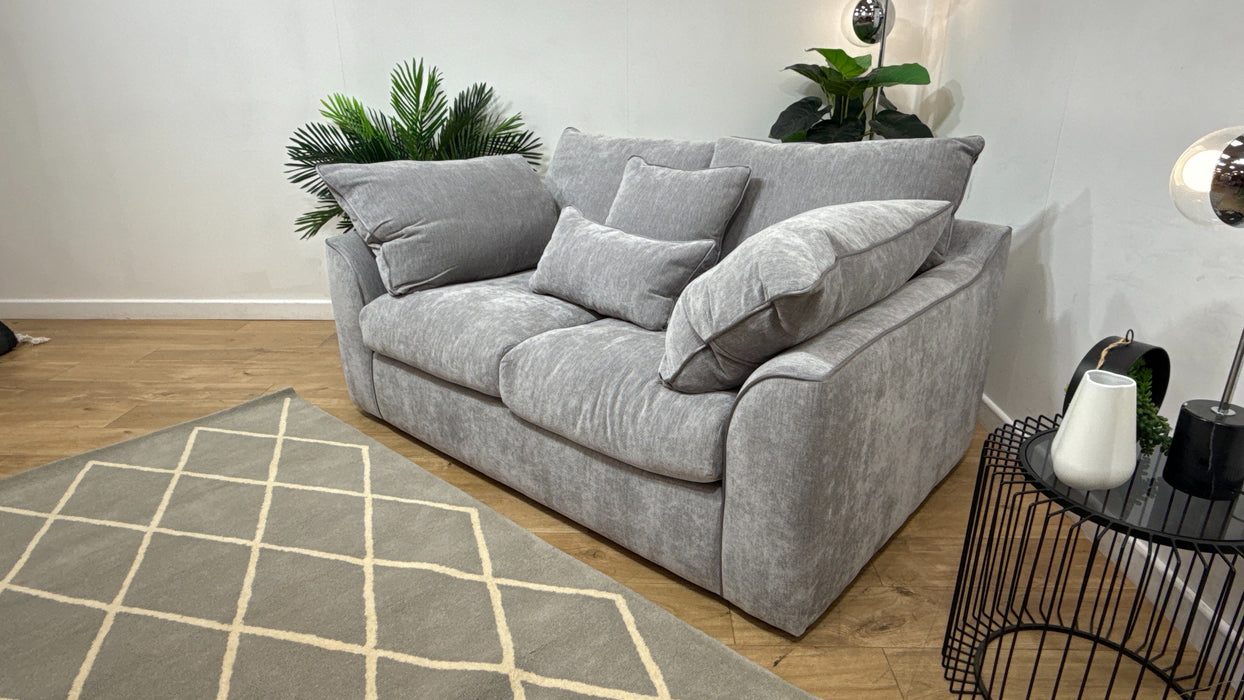 Sofology Georgio Fabric 2 Seater Feather Flex Seats in Lifestyle Plush Chenille Silver Mix