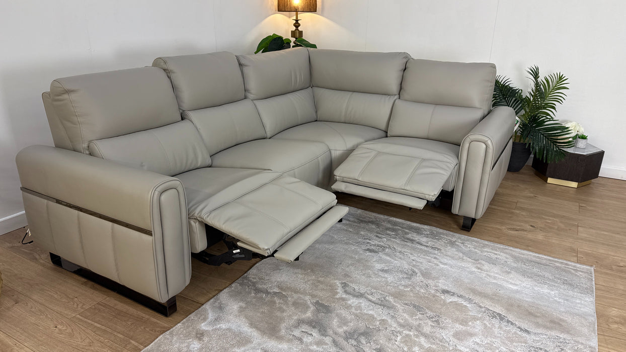 Sofology The Ravello Leather 2 Corner 1 Power Recliner in Trusty Embossed Light Grey