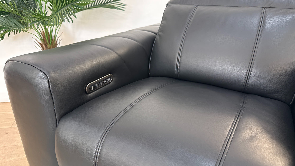 Sofology Allure Leather 2 Seater Power Recliner/Headrest Screen Console Heated Seats Lumbar Speakers in Trusty Embossed Jet Black