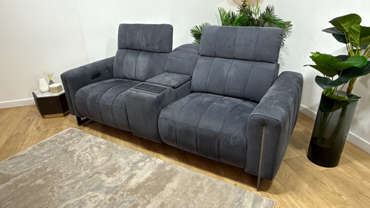 Sofology Paramount Fabric 2.5 Seater Console Power Recliner/Headrest Heated Seats Speakers in Lifestyle Nubuck Feel Charcoal