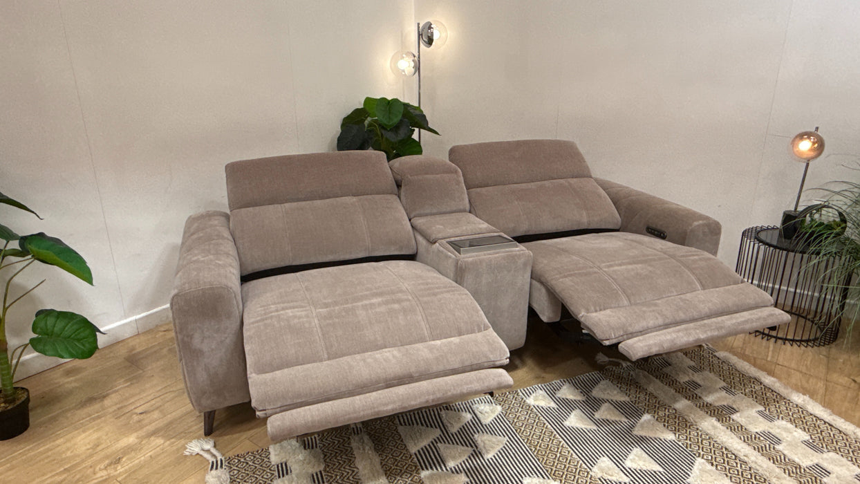 Sofology Allure Fabric 2.5 Seater Screen Console Power Recliner/Headrest Heated Seats Lumbar Support Speakers in Relaxed Chenille Nutmeg