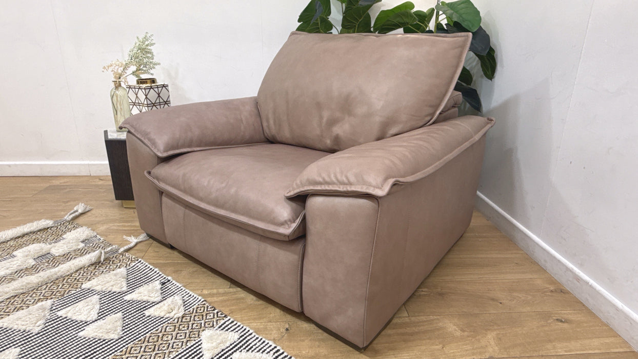 Sofology Embrace Leather Chair Power Recliner/Headrest in Relaxed Soft Stone