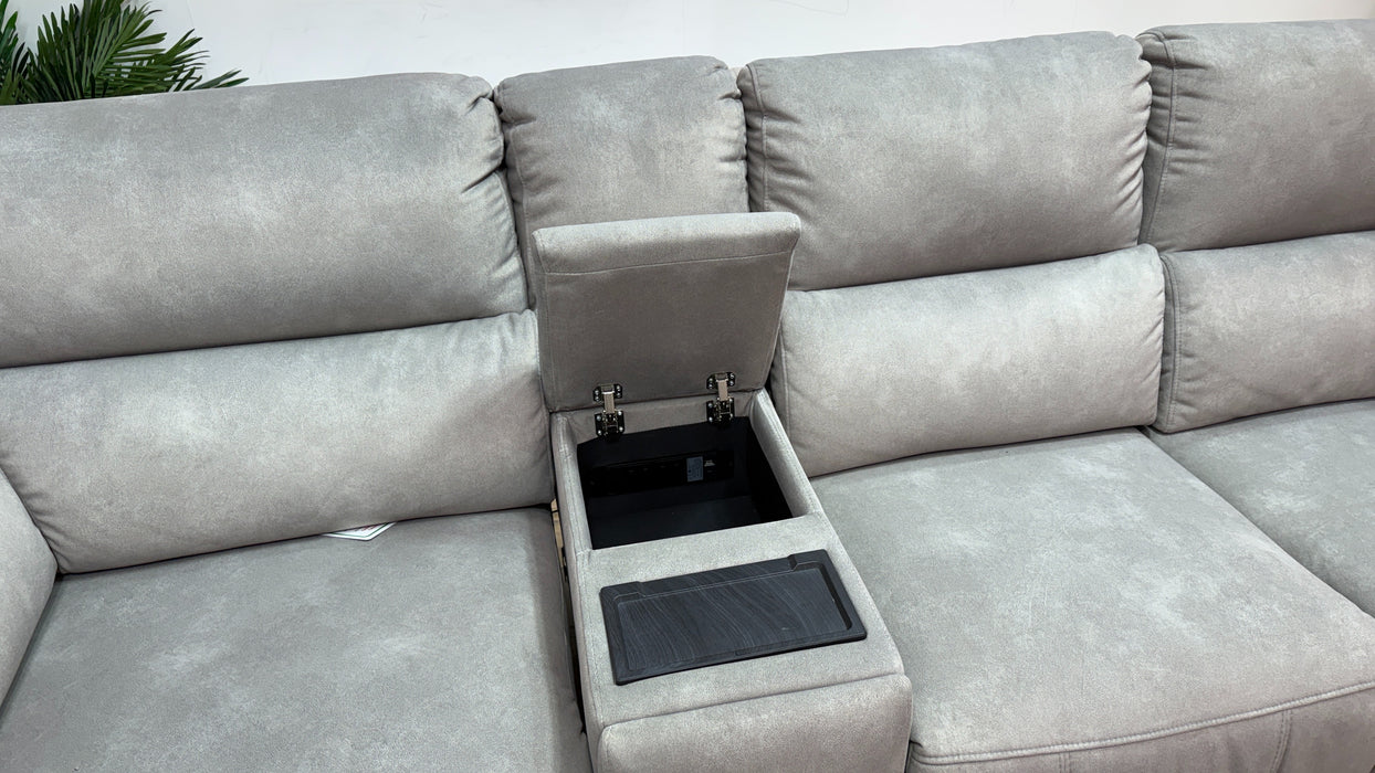 Sofology Ravello Fabric 1 Console Corner 2 Power Recliner/Headrest Lumbar Support in Lifestyle Flecked Stone