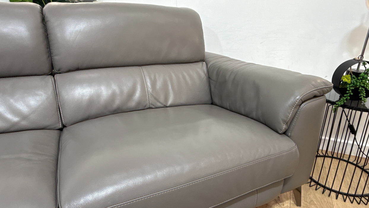 Sofology Illinois Leather 3 Seater Power Recliner/Headrest Heated Seats in Trusty Soft Sheen Fossil Grey