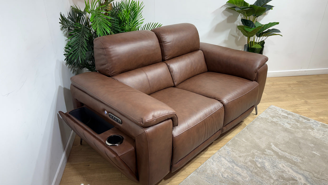 Sofology The Fratelli Leather 2 Seater Power Recliner/Headrest in Trusty Embossed Chestnut