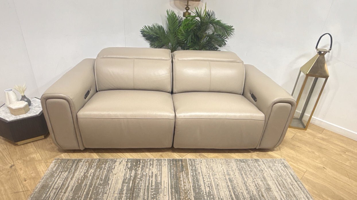 Sofology Premiere Leather 2.5 Seater Smart Console Power Recliner/Headrest Heated Seats in Trusty Embossed Stone