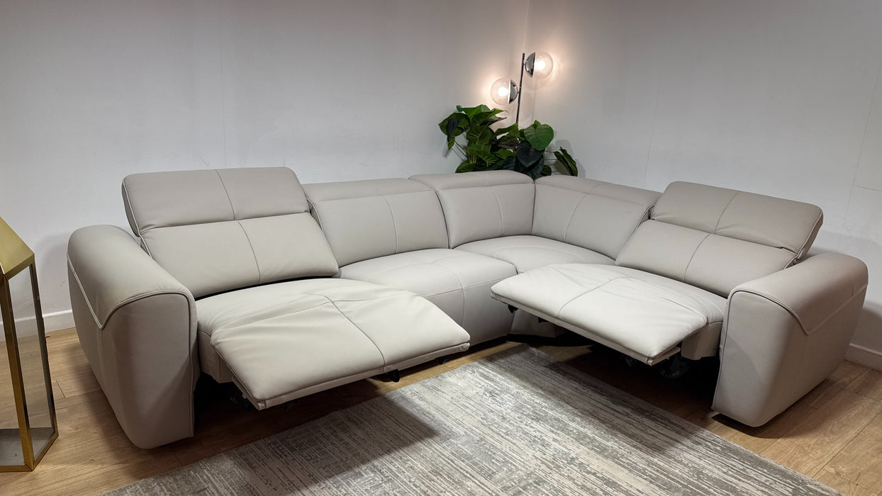 Sofology Riviera Leather 3 Corner 1.5 Power Recliner/Headrest in Trusty Super Matt Cloud Grey