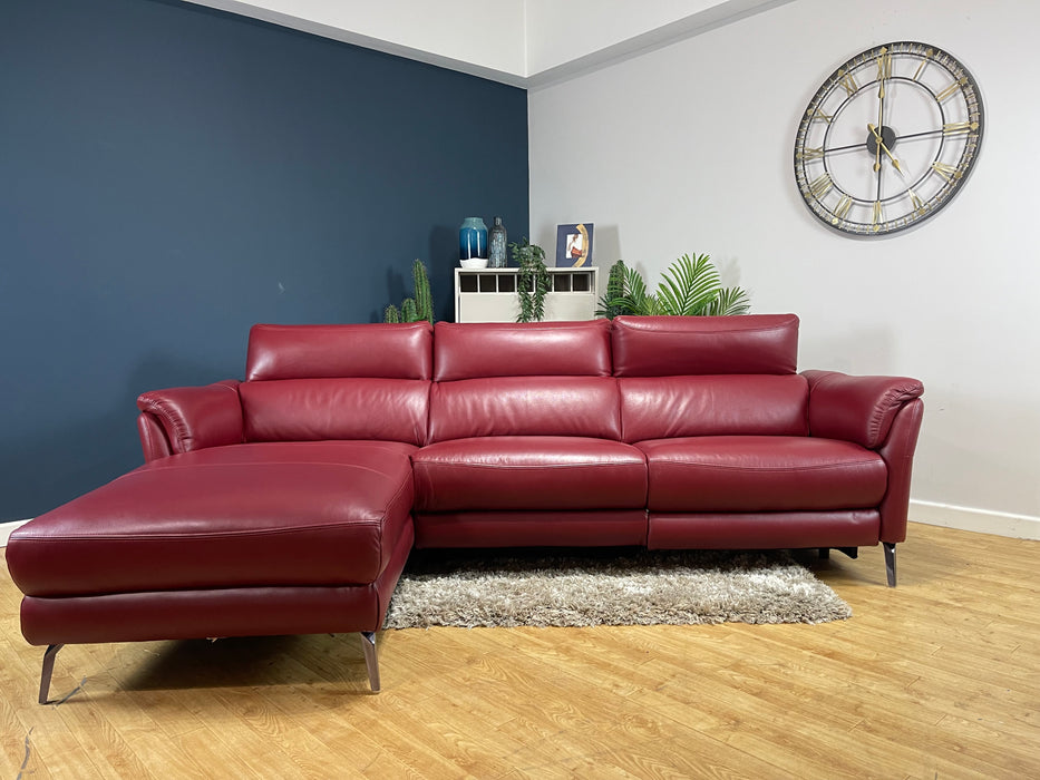 Missouri 3 Seat Chaise - Leather Power Reclining Sofa - Cranberry