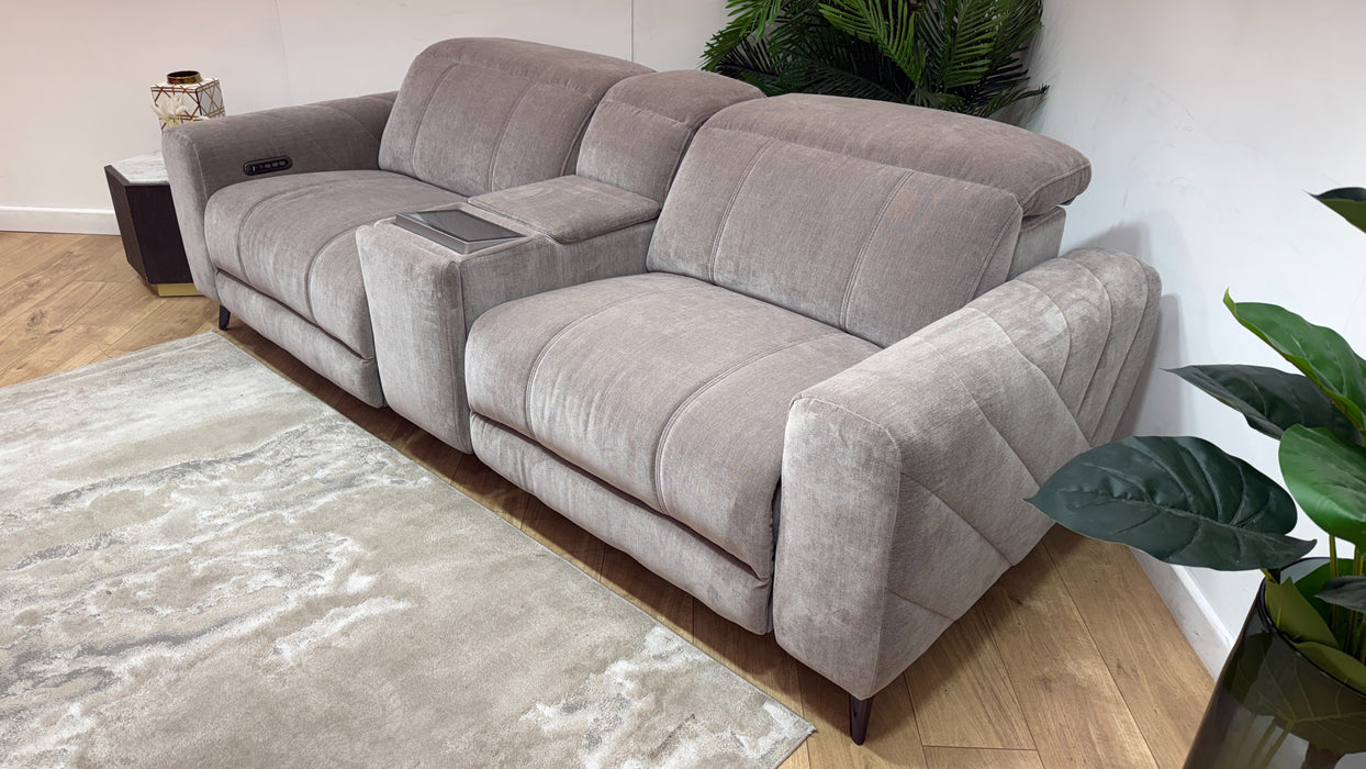 Sofology Allure Fabric 2.5 Seater Screen Console Power Recliner/Headrest Heated Seats Lumbar Speakers in Relaxed Chenille Nutmeg