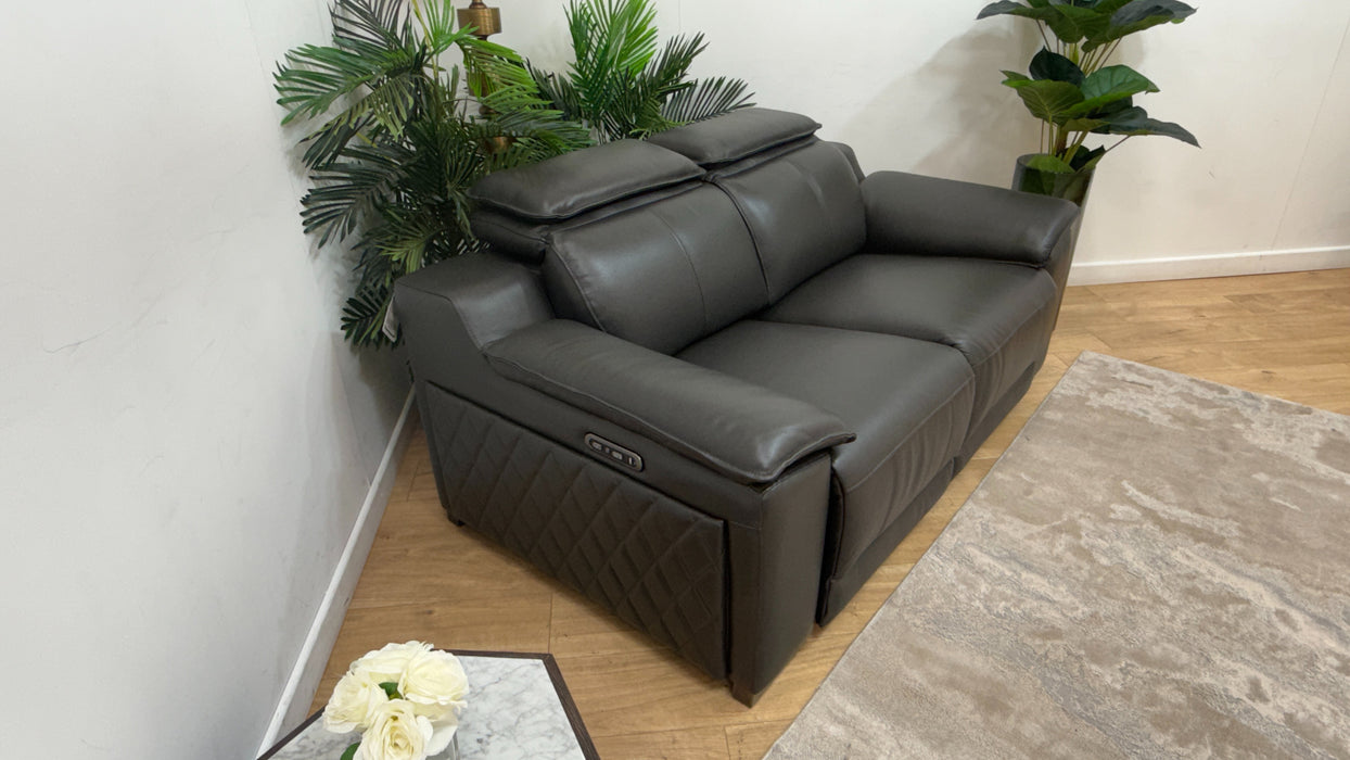Sofology Benz Leather 2 Seater Power Recliner/Headrest in Trusty Sheen Charcoal