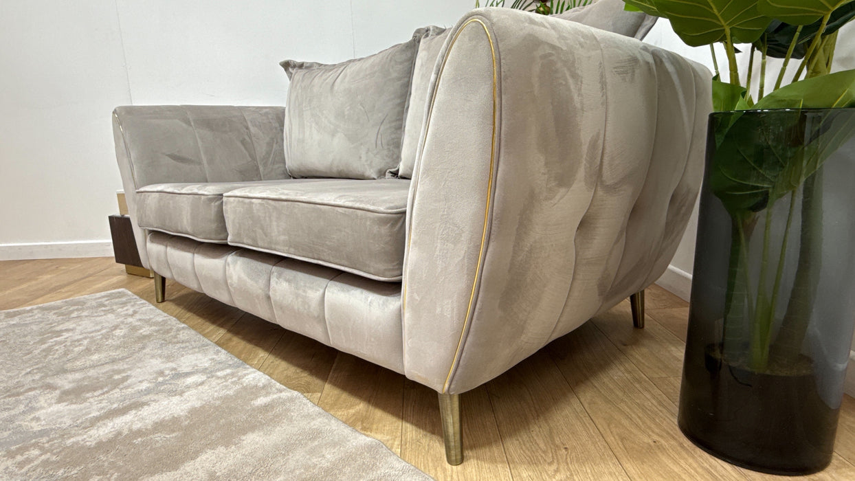 Sofology Gabrielle Fabric 2 Seater Gold Trim in Plush Pebble/Alexa Truffle Mix