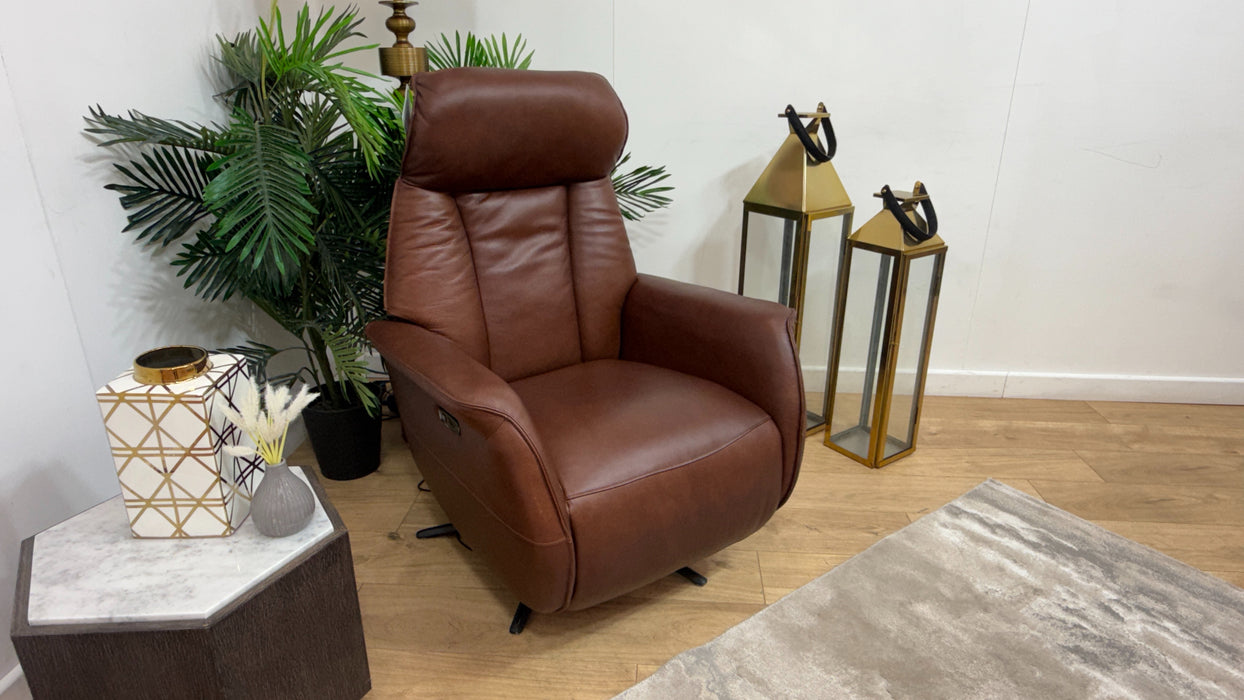 Sofology Heston Leather Chair Power Recliner in Relaxed Soft Brown