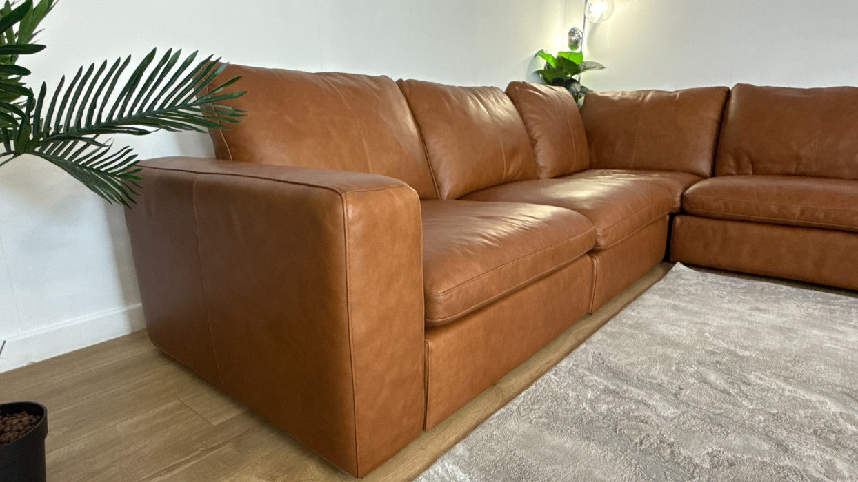 Sofology Retreat Leather 3 Corner 3 in Relaxed Soft Tan Mix