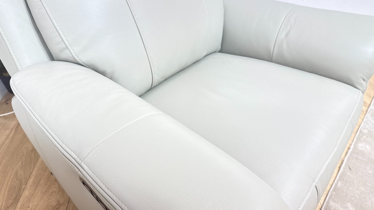 Sofology Bradie Leather Chair Power Recliner/Headrest in Trusty Embossed Light Grey