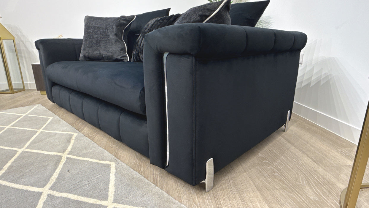 Sofology Oscar Fabric 2 Seater Silver Trim in Super Matt Velvet Black Mix