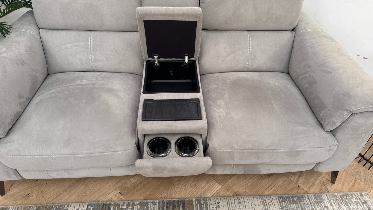 Sofology Illinois Fabric 2 Seater Console Power Recliner/Headrest in Lifestyle Textured Grey