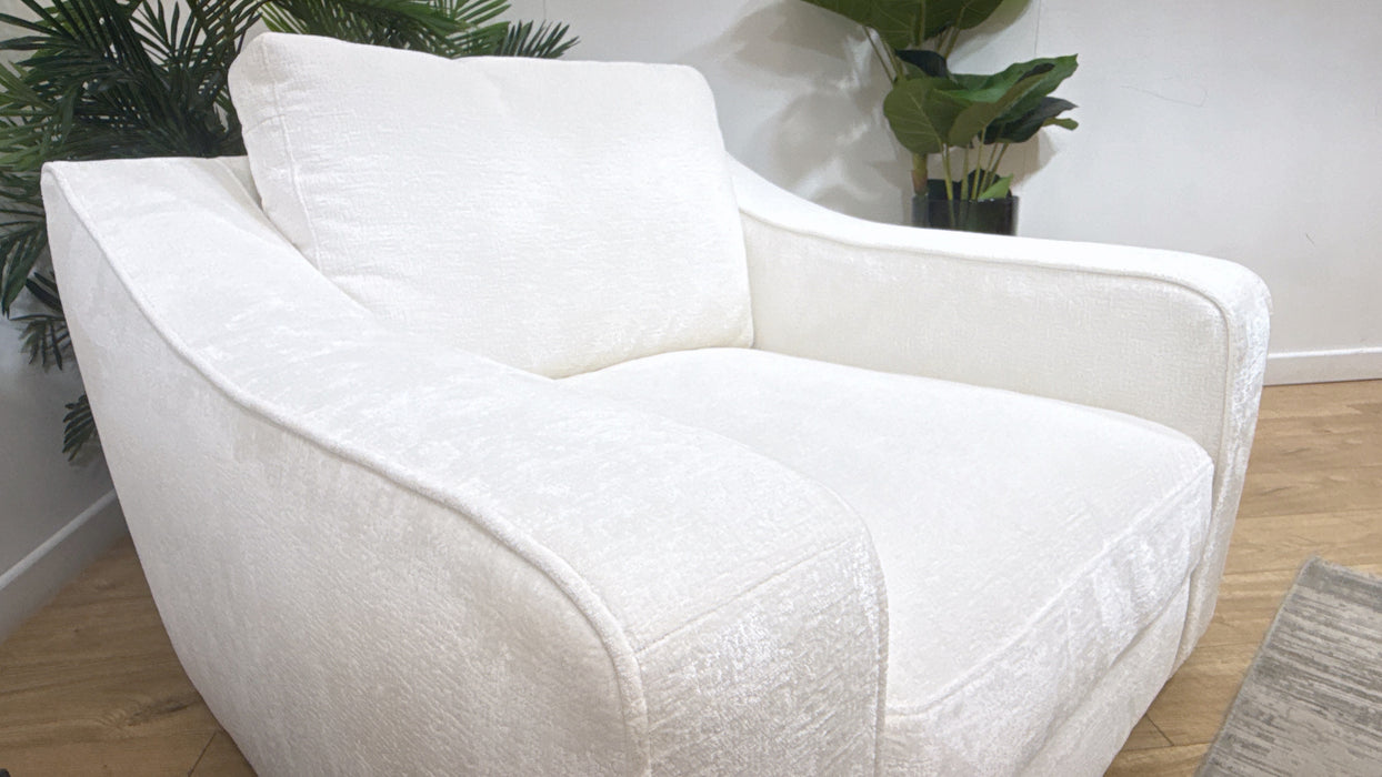 Sofology Bellagio Accent Chair Reversible Feather Flex Seat in Chunky Luxe Chenille Snow
